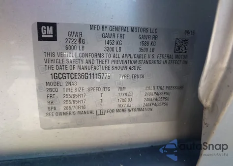 2016 Chevrolet Colorado Lt из США, поврежденный, VIN 1GCGTCE36G1115779